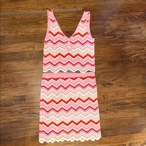 Torn by Ronny Kobo Pink and Red Zigzag Mini Dress set